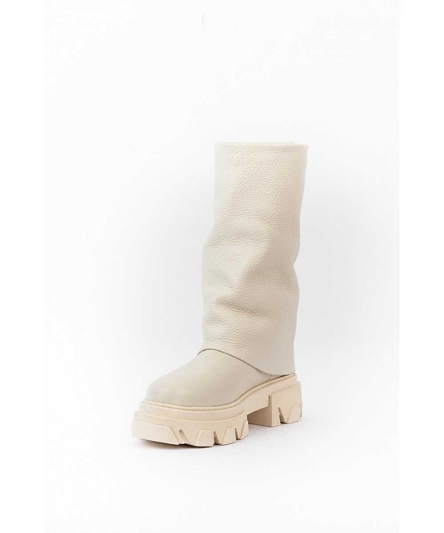 Osmose Boots A Fourreau Cuir Graine Beige Realisee En Italie, Signee Osmose. Online