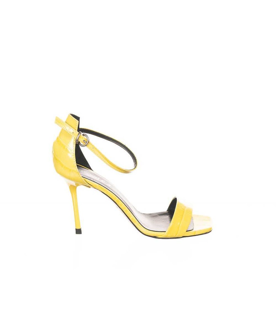 Osmose Sandale Femme Cuir Effet Croco Jaune A Talon Signee Osmose Shoes Paris Wholesale