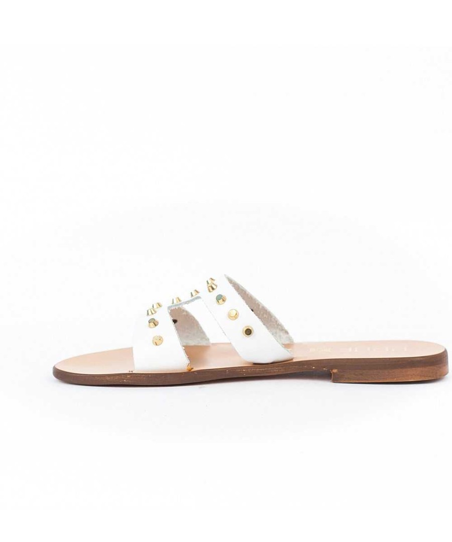 Osmose Sandale Cuir Blanc Et Clou Dore Hot