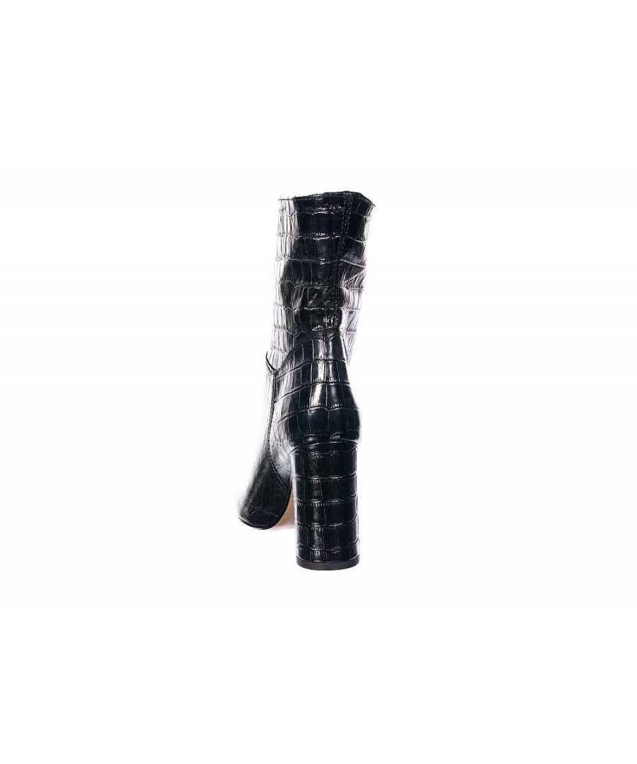 Osmose Nouvelle Bottine Femme Osmose: Croco Noir Bout Rond & Talon Carre Clearance