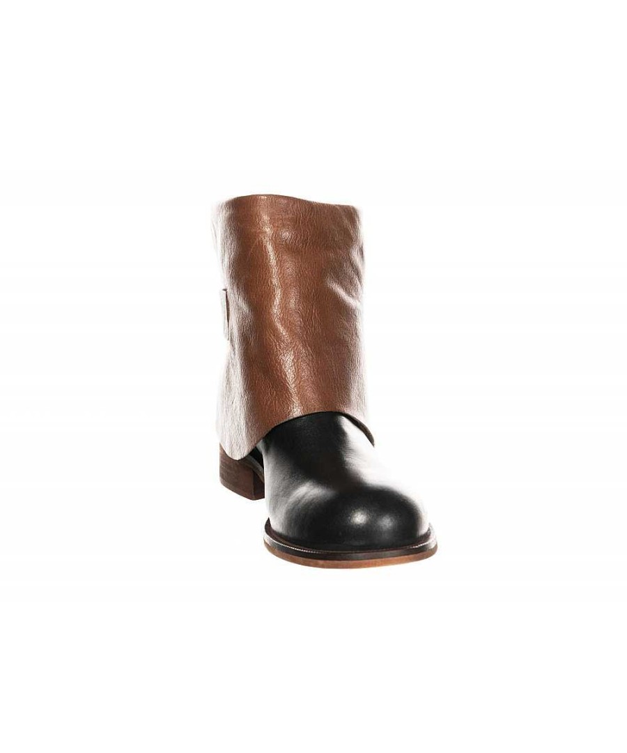 Osmose Boots En Cuir Bi Couleur Noir Et Camel, Osmose Shoes Paris. Wholesale