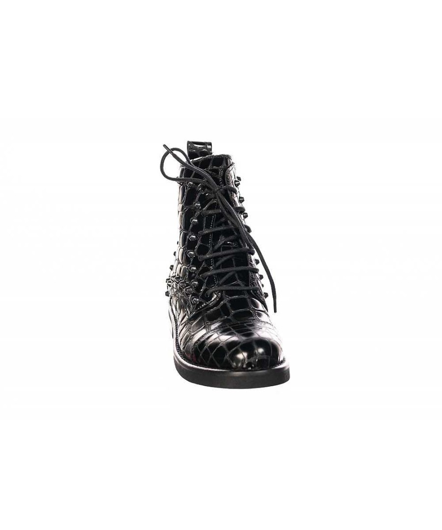 Osmose Bottine Clara : Croco Cuir Noir Cloute A Lacets Wholesale