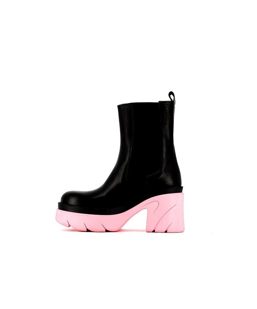 Osmose Bottines Joy Cuir Noir A Semelle Rose Clearance