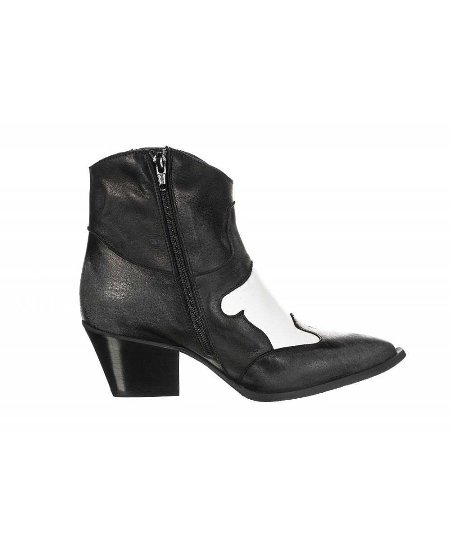 Osmose Tiag Santiag En Cuir Noir Ornee D'Une Etoile Blanche Made In Italy. Clearance