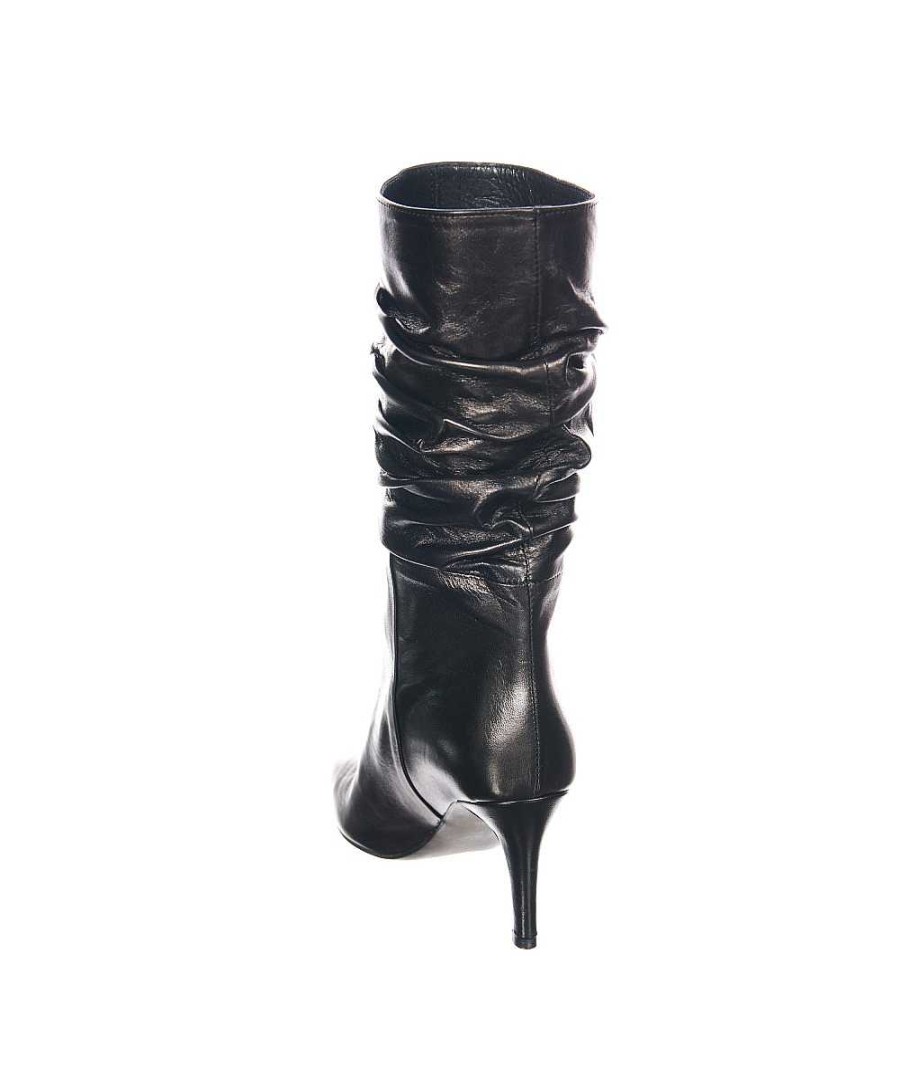 Osmose Botte A Talon Cuir Noir Plissee Style Annee 80 De Chez Osmose Clearance