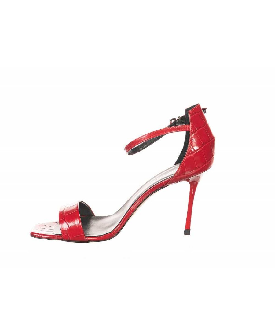 Osmose Sandale Femme Effet Croco Rouge A Talon Signee Osmose Shoes Paris Hot