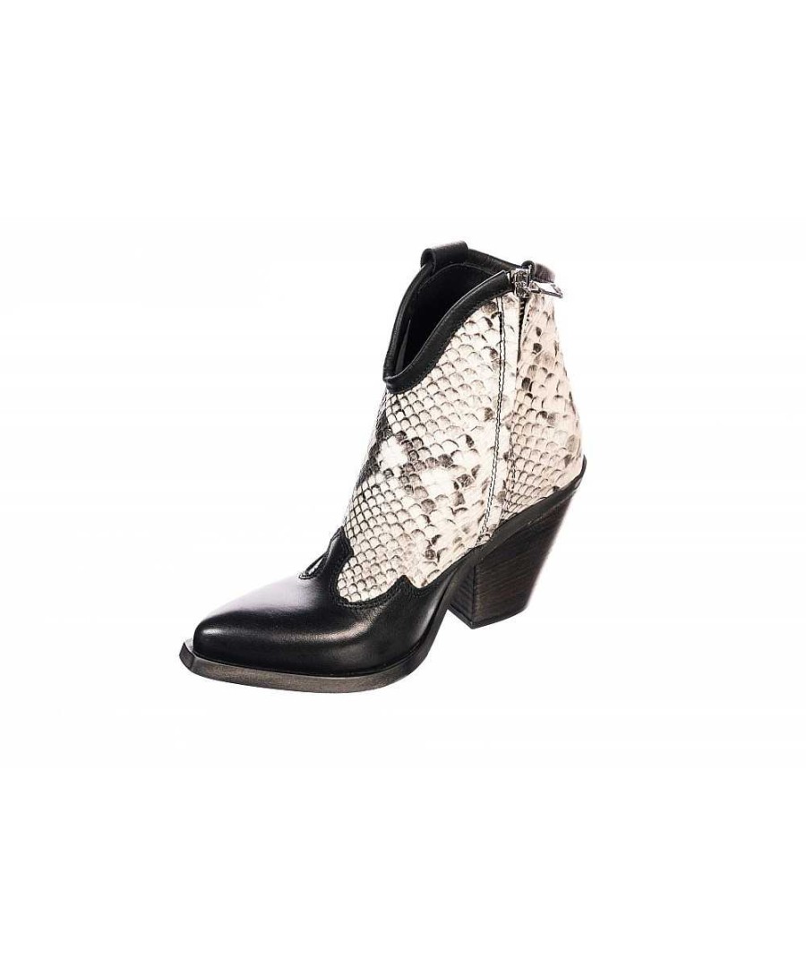 Osmose Nouvelle Bottine Tiag Femme Bi Matiere Cuir Noir & Python Beige Osmose Wholesale