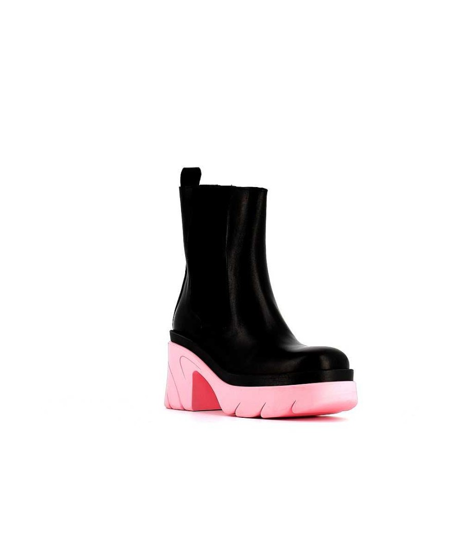 Osmose Bottines Joy Cuir Noir A Semelle Rose Clearance