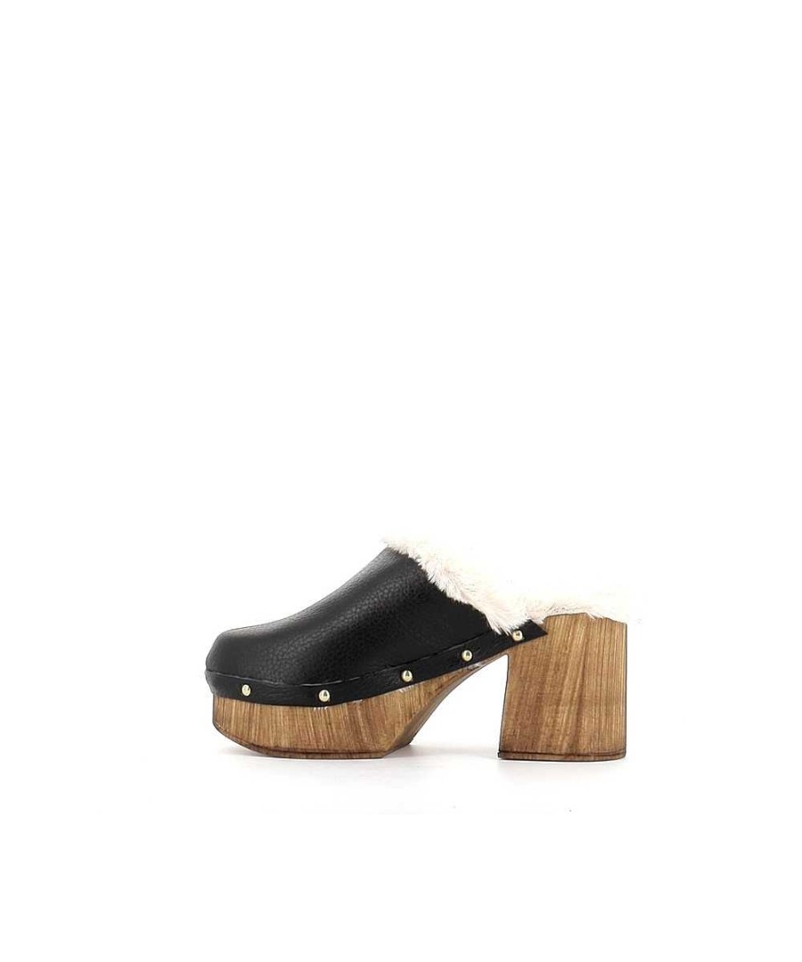 Osmose Mules Sabot Zocola Cuir Noir Shearling New