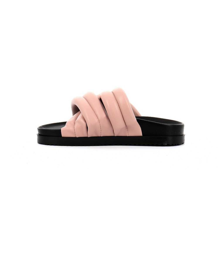 Osmose Sandale Bibi Plate Cuir Rose Et Semelle Noir Hot